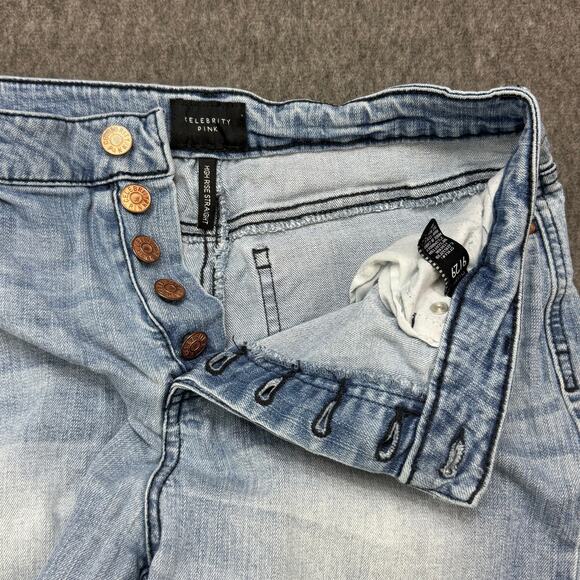 Celebrity Pink Jeans Womens Size 9/29 (30X28) Distressed High Rise Straight Leg‎ - Picture 3 of 15